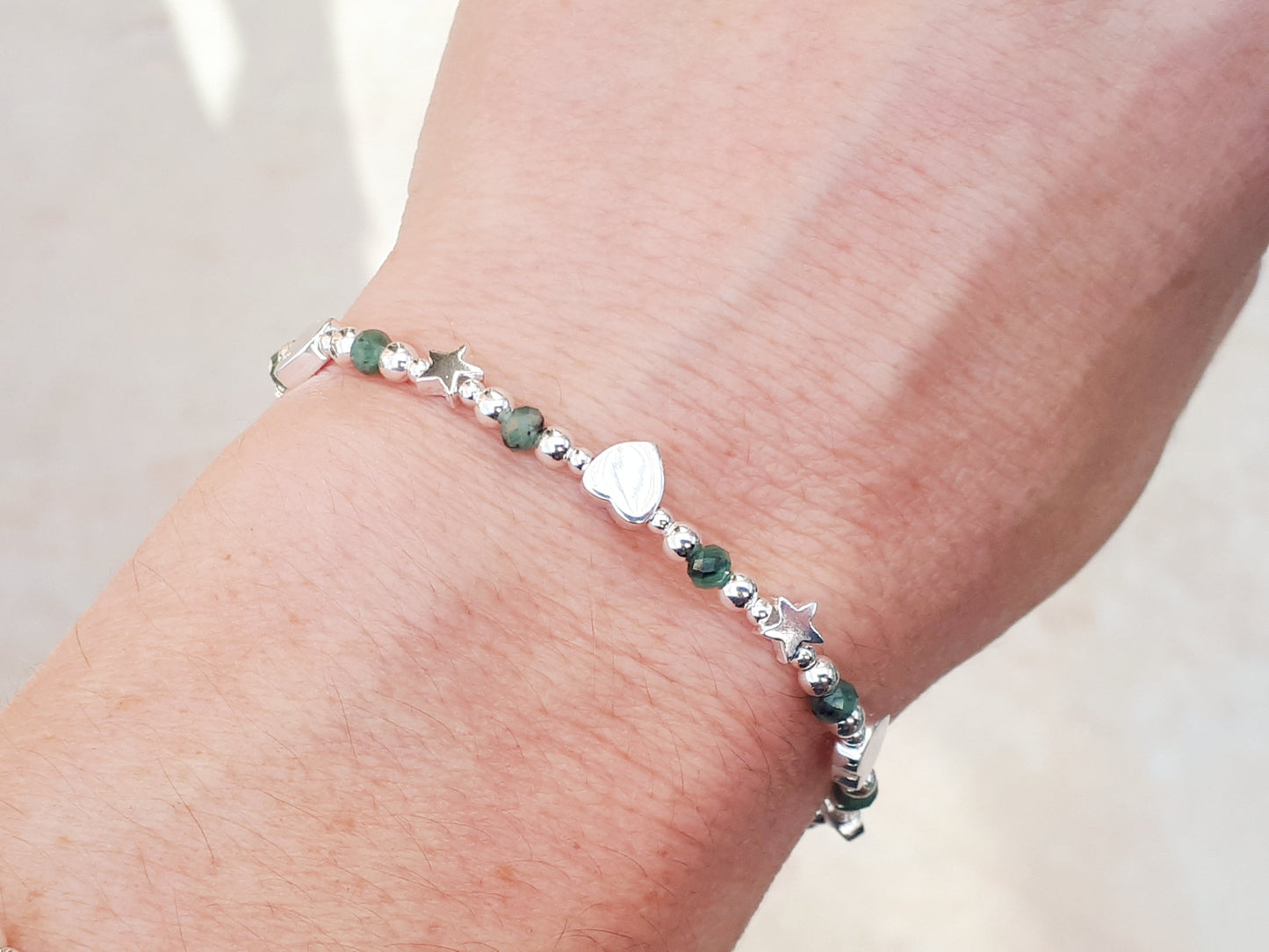 Sterling silver emerald gemstone bracelet.