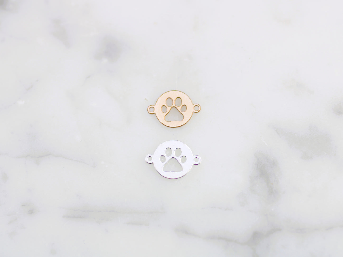 Paw print connector in sterling silver or gold filled.