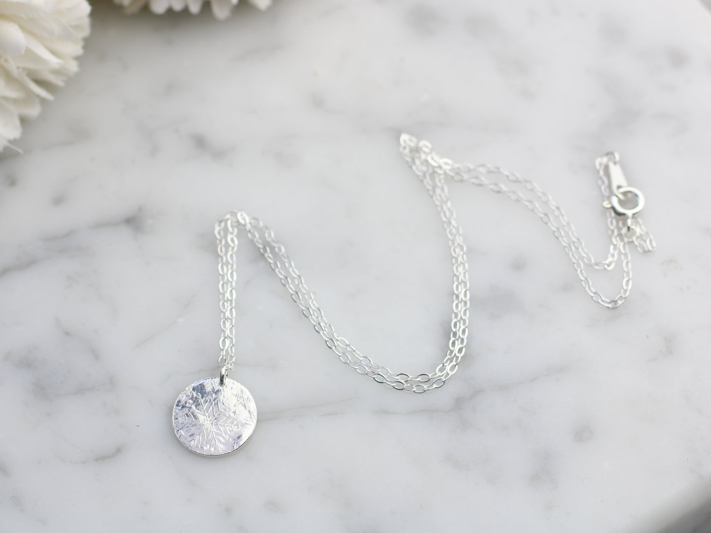Fine Silver Snowflake Pendant – Handmade Silver Metal Clay Necklace