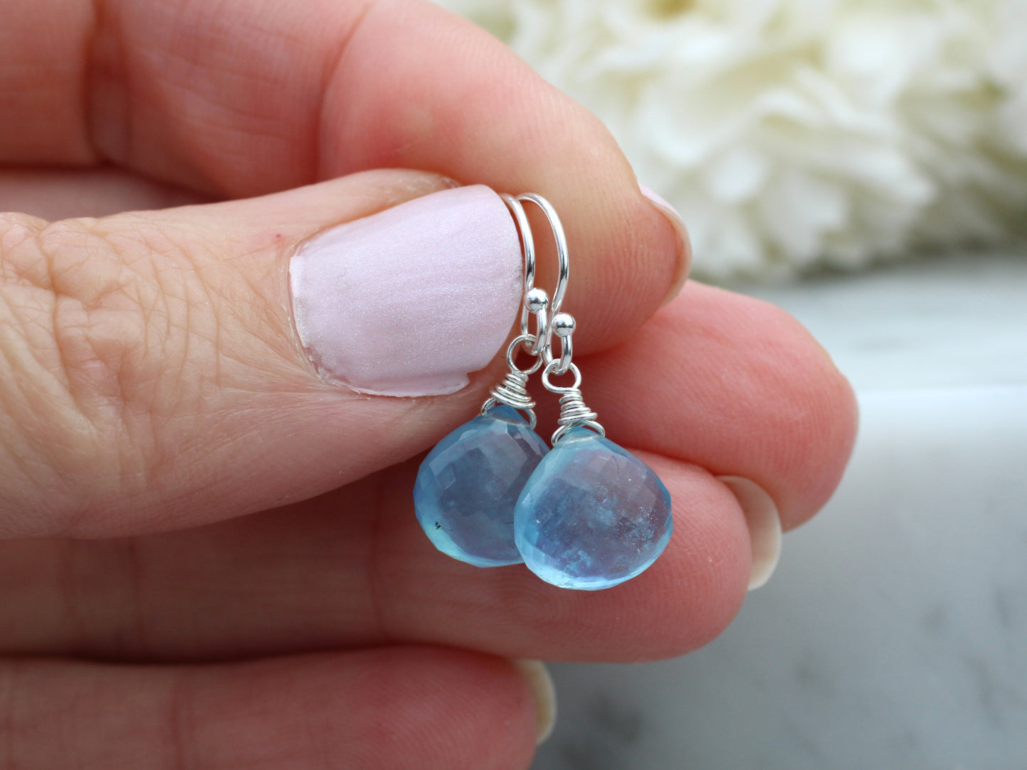Aquamarine drop earrings. March birthstone earrings.