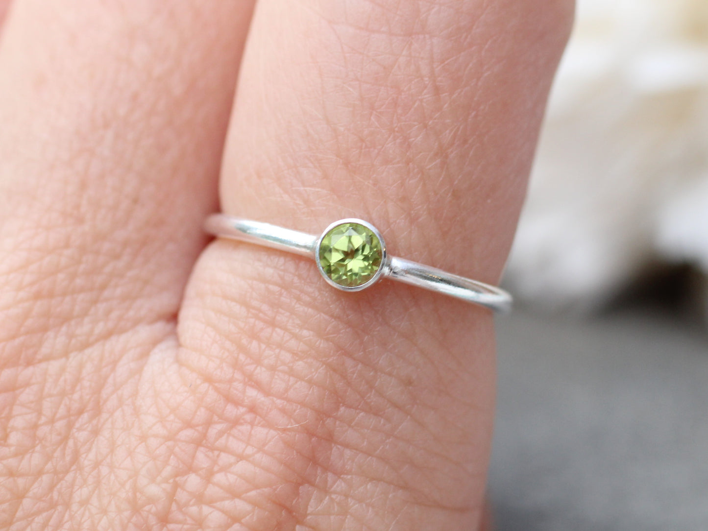 Peridot Bezel Set Ring | Sterling Silver or Gold Filled August Birthstone Ring
