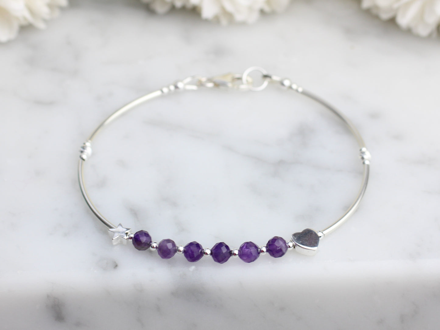 Amethyst crystal bracelet in sterling silver.