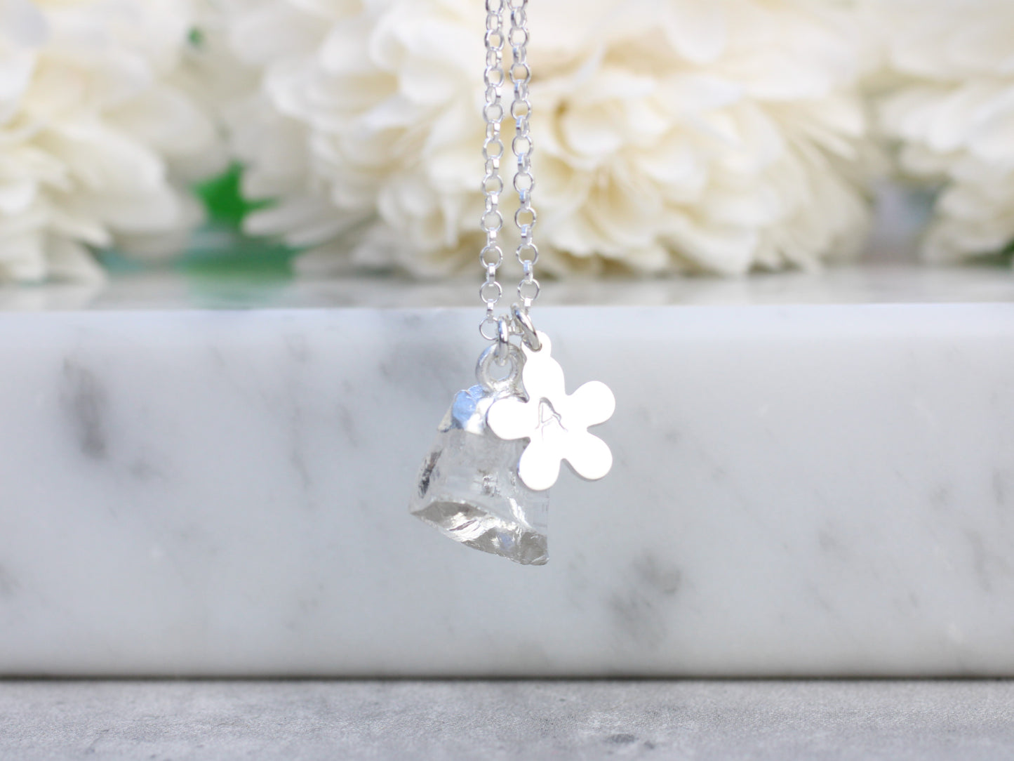 Personalised clear quartz necklace. April birthstone.