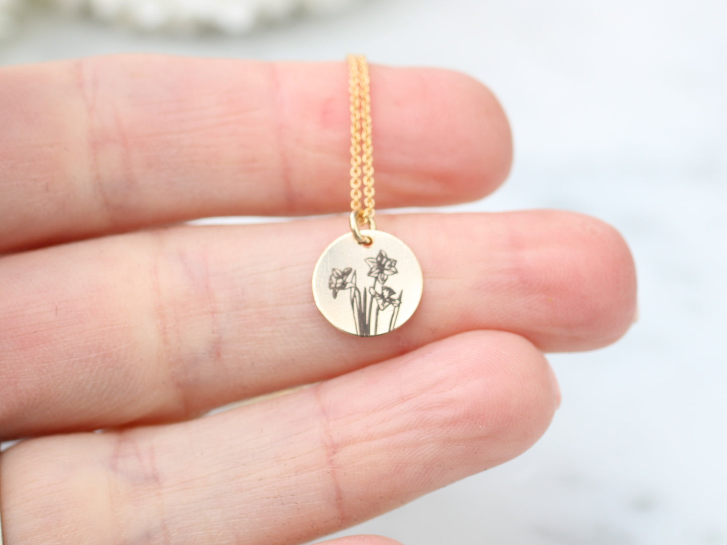 Daffodil necklace in silver or gold.