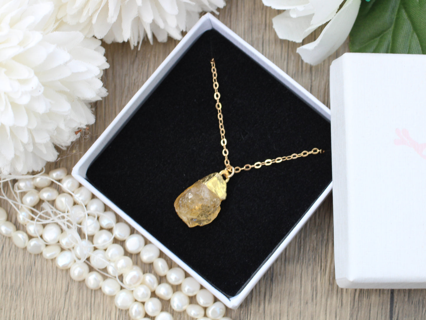 Raw citrine necklace in gold. November birthstone.