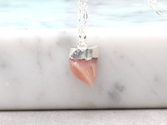 October birthstone necklace. Raw pink opal necklace.