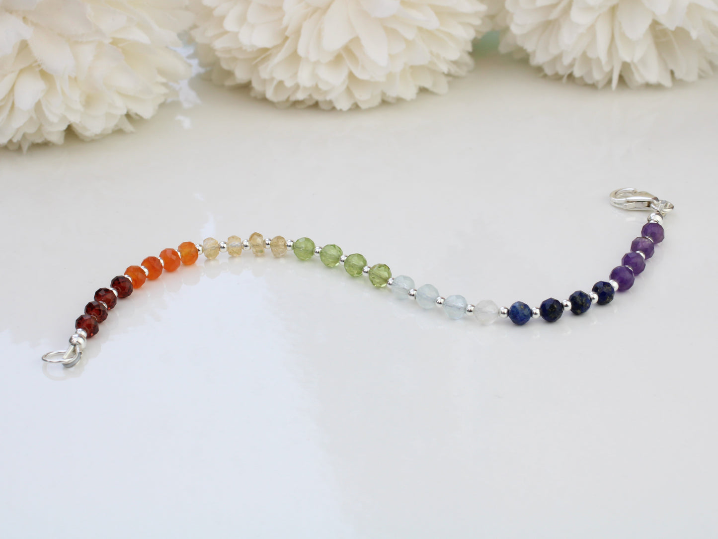 7 chakra bracelet in sterling silver.