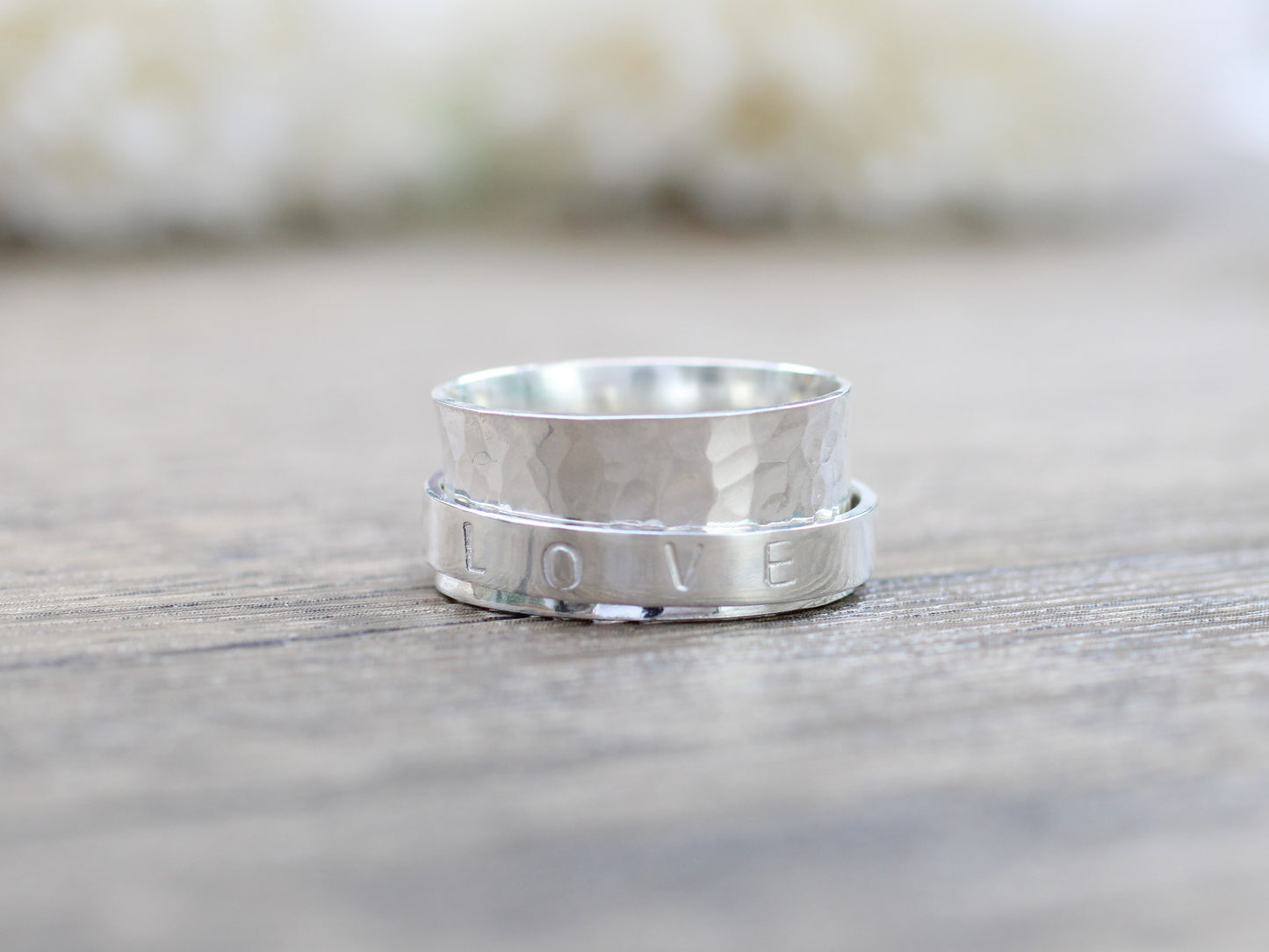 Personalised LOVE spinner ring. Size Q UK 8 USA. Ready to ship.