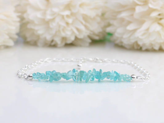 Apatite adjustable bracelet in sterling silver.