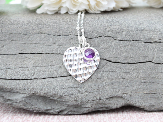 Love heart necklace with birthstone. Gift for Mum.