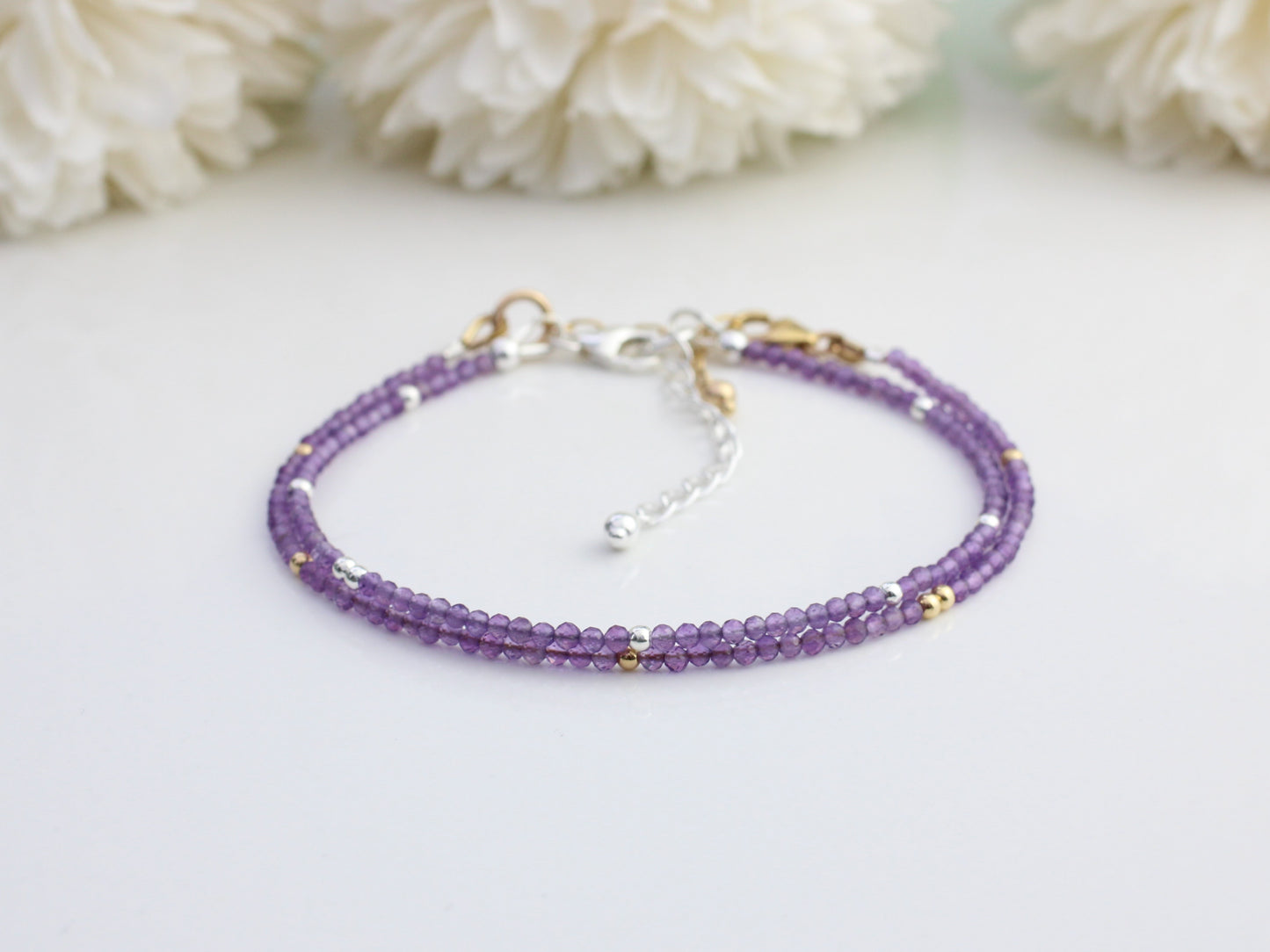 Skinny amethyst bracelet. February birthstone bracelet.