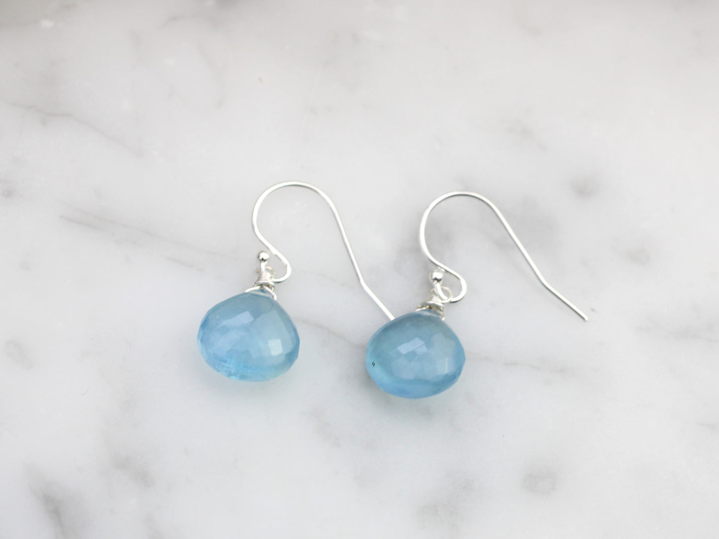 Aquamarine drop earrings in silver or gold.