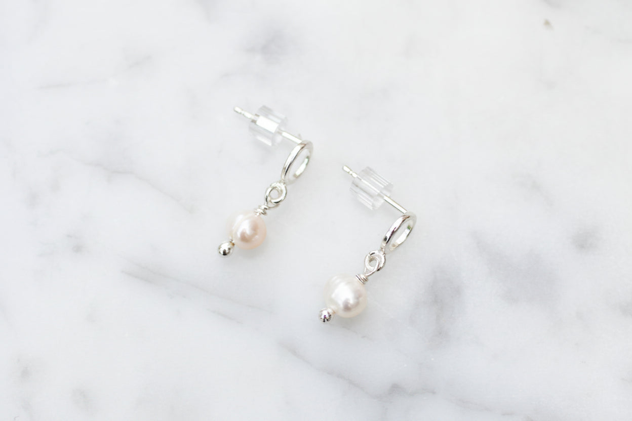 Circle & Pearl Drop Earrings | Minimalist Freshwater Pearl Earrings
