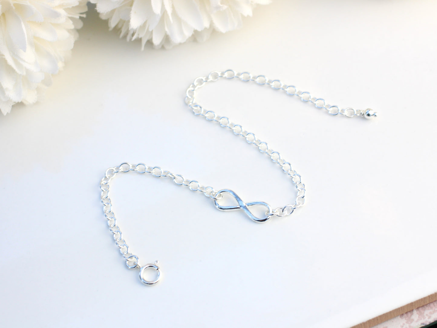 Sterling silver infinity bracelet. Valentines gift for her.