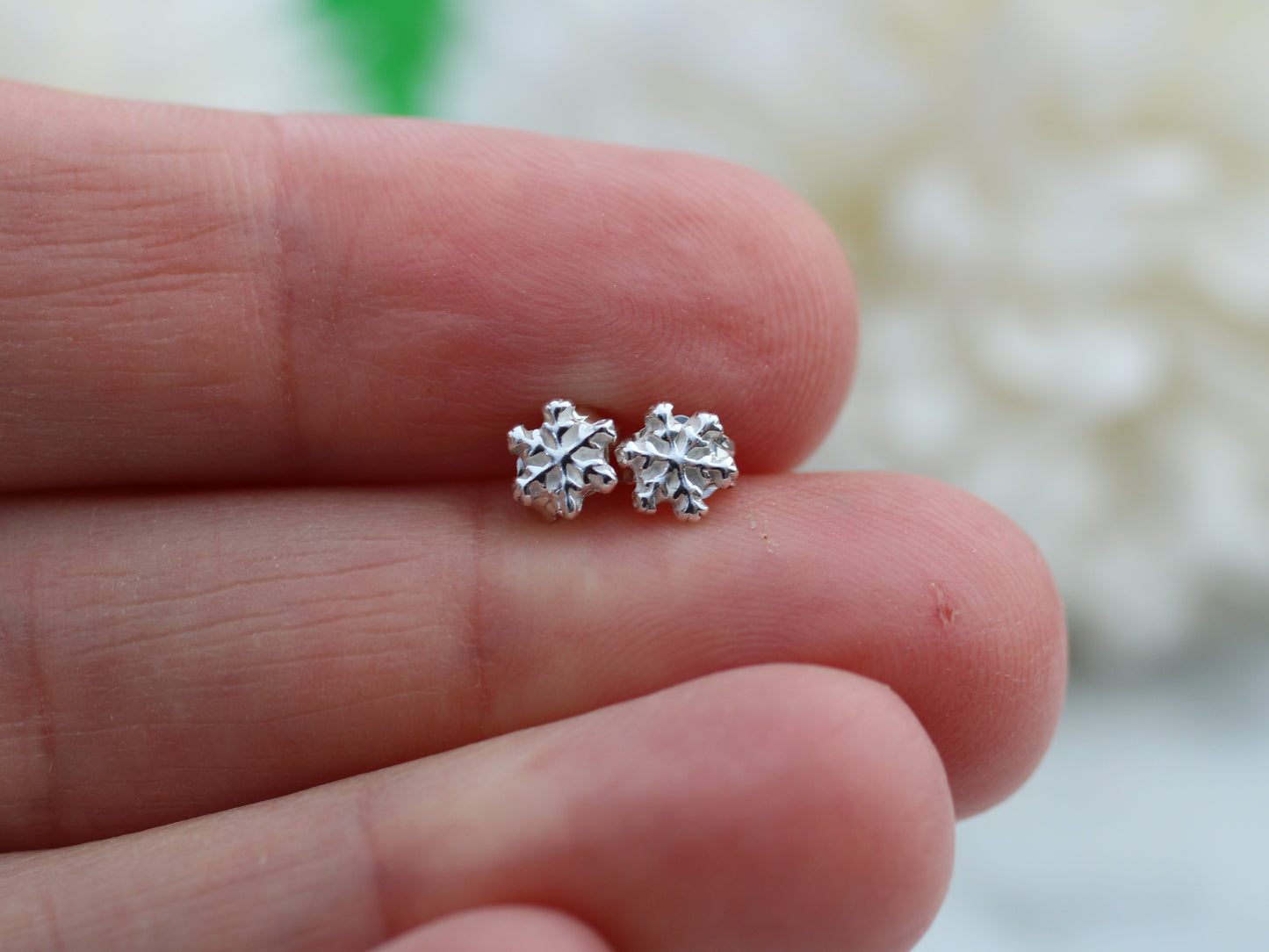 Handmade Sterling Silver Snowflake Stud Earrings.