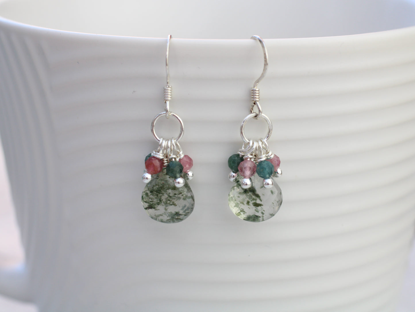 Moss Agate & Tourmaline Cluster Earrings
