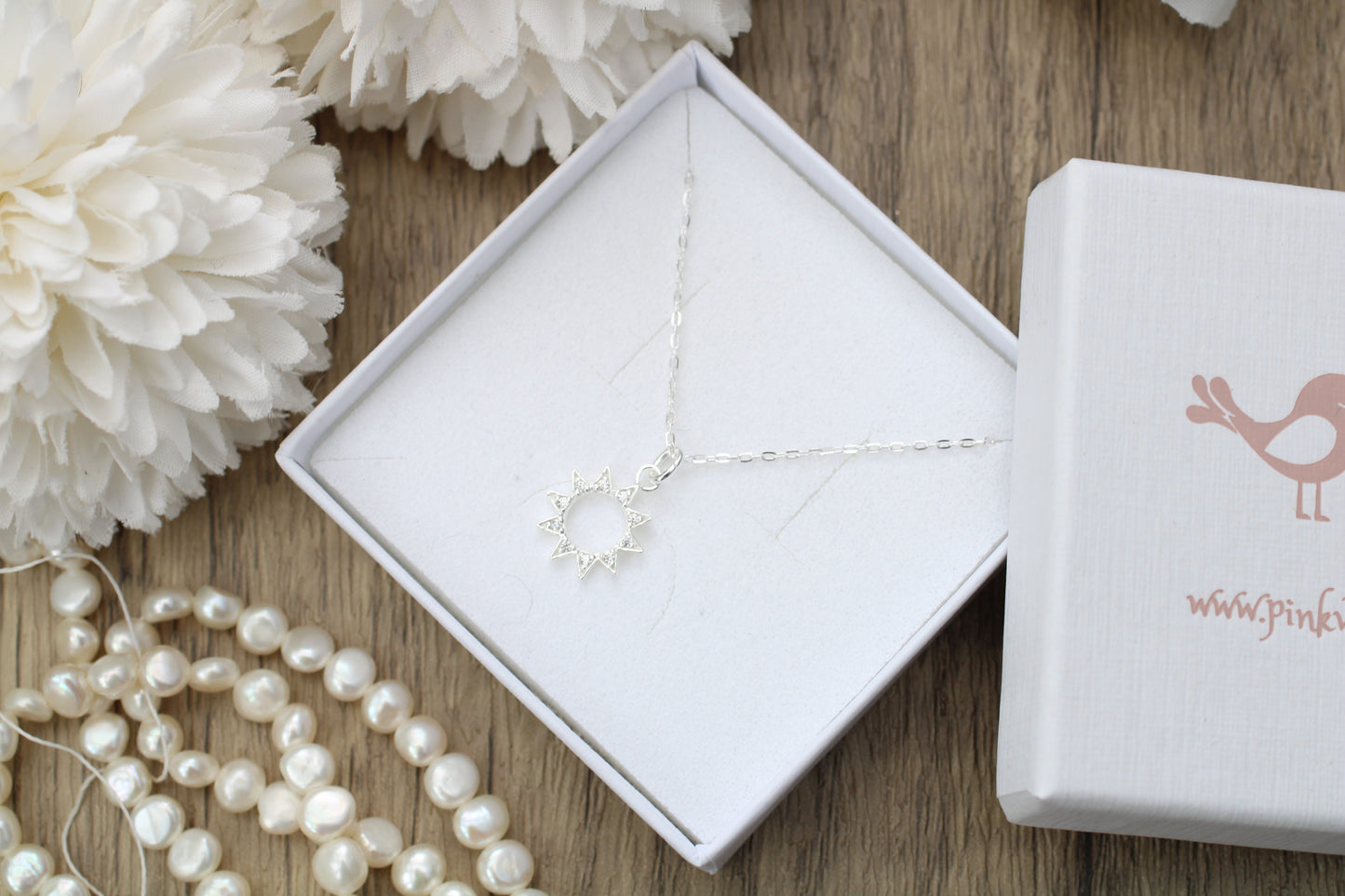 Sparkly Sun Charm Necklace in Sterling Silver