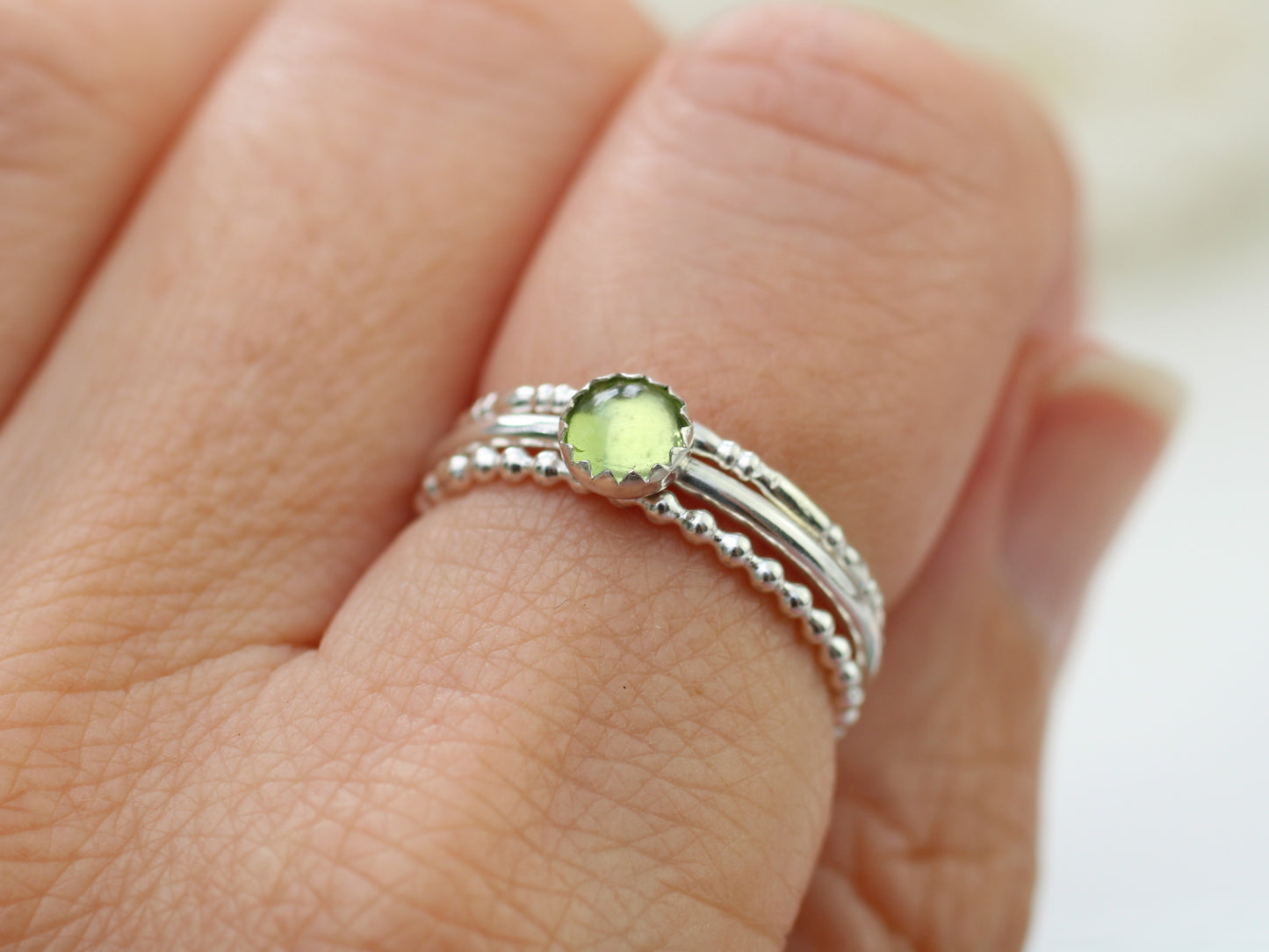 Peridot stacking ring set. Handmade to order in 1 week.