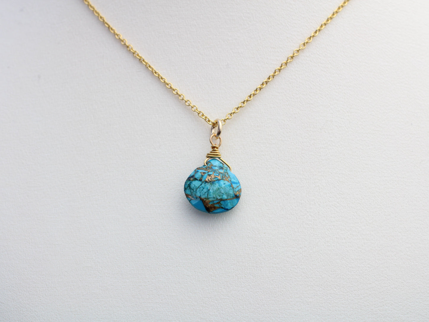 Turquoise necklace in sterling silver or gold.