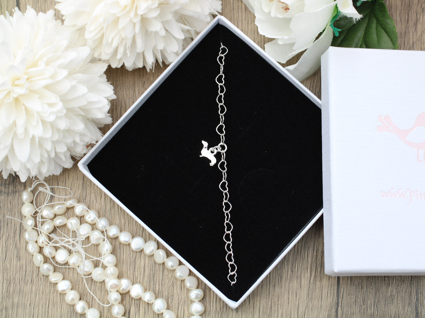 Dachshund heart chain bracelet.