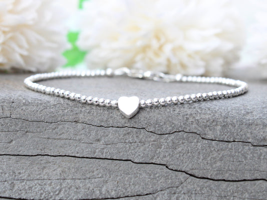 Heart ankle bracelet in sterling silver. Valentines gift for her.