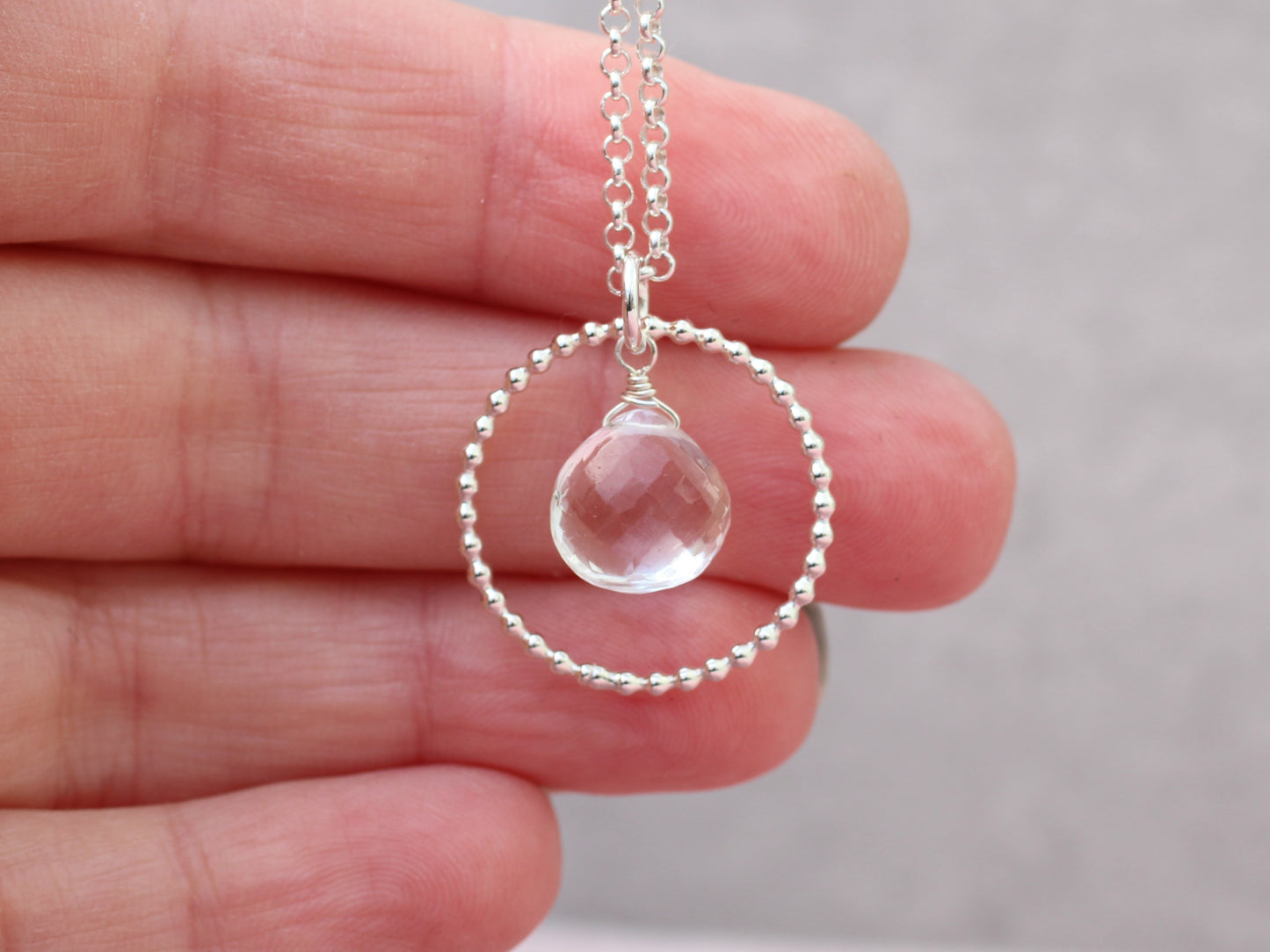 April birthstone necklace. Crystal quartz necklace.