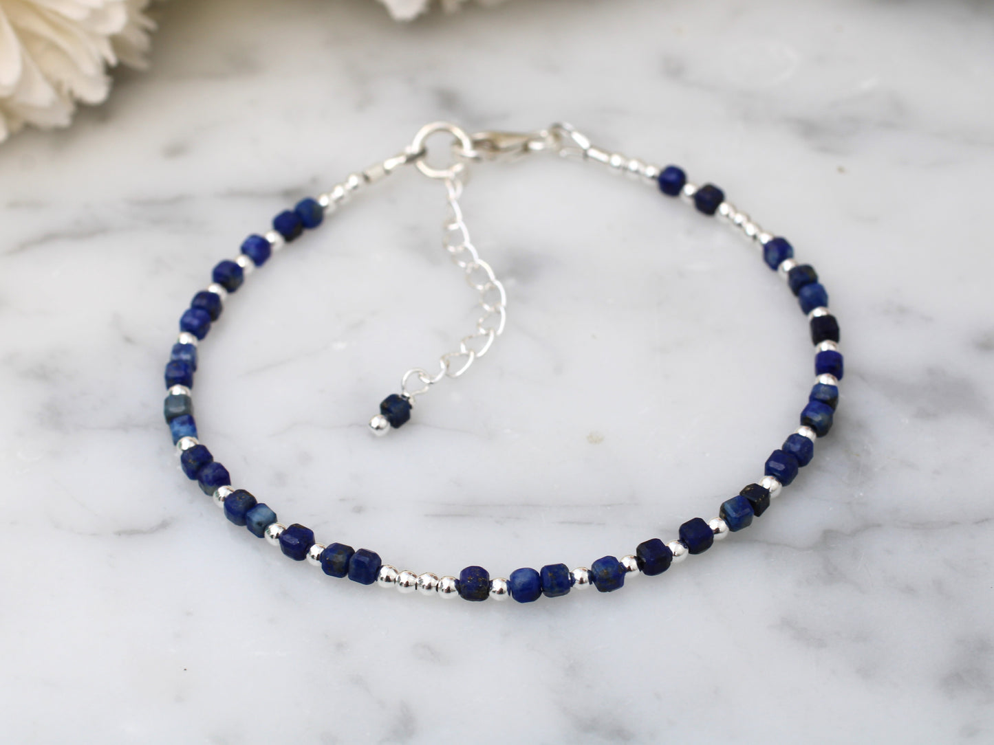 I love you morse code bracelet with lapis lazuli gemstones.