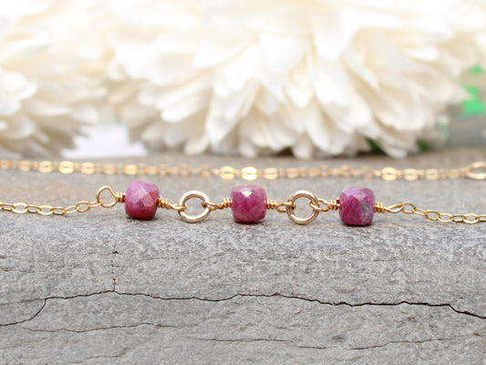 Ruby necklace in sterling silver or gold filled. July birthstone necklace.