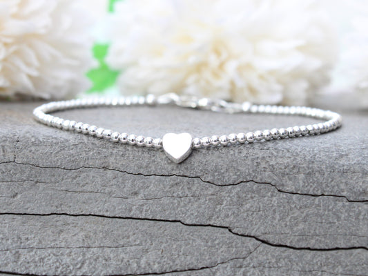 Skinny beaded anklet, ankle bracelet in silver.