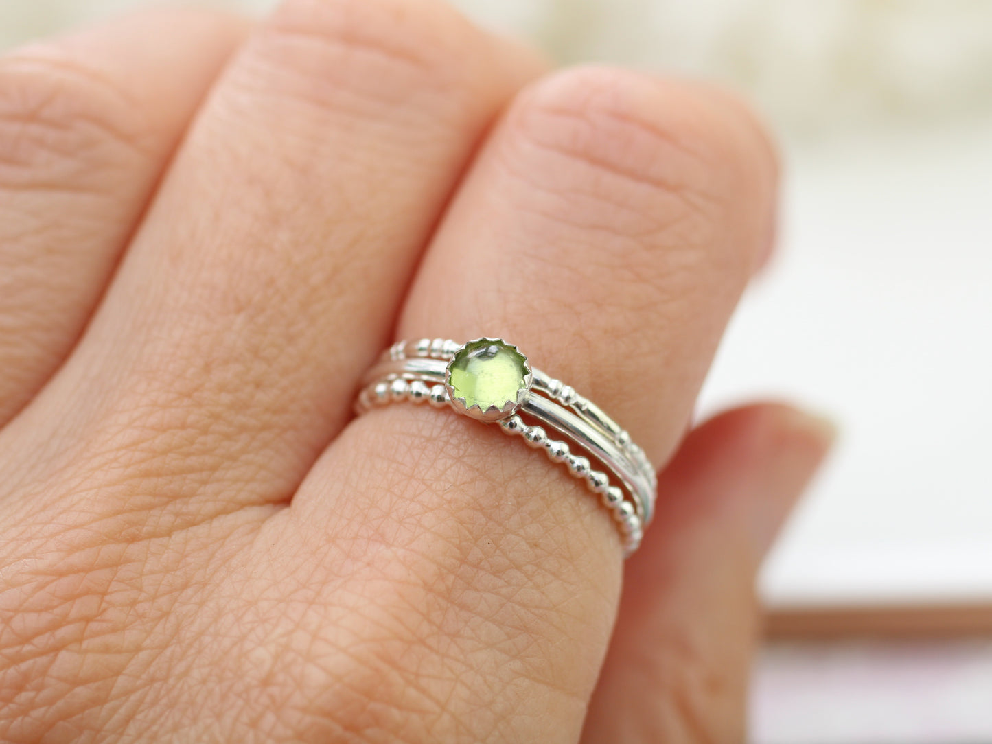 Peridot stacking ring set. Handmade to order in 1 week.