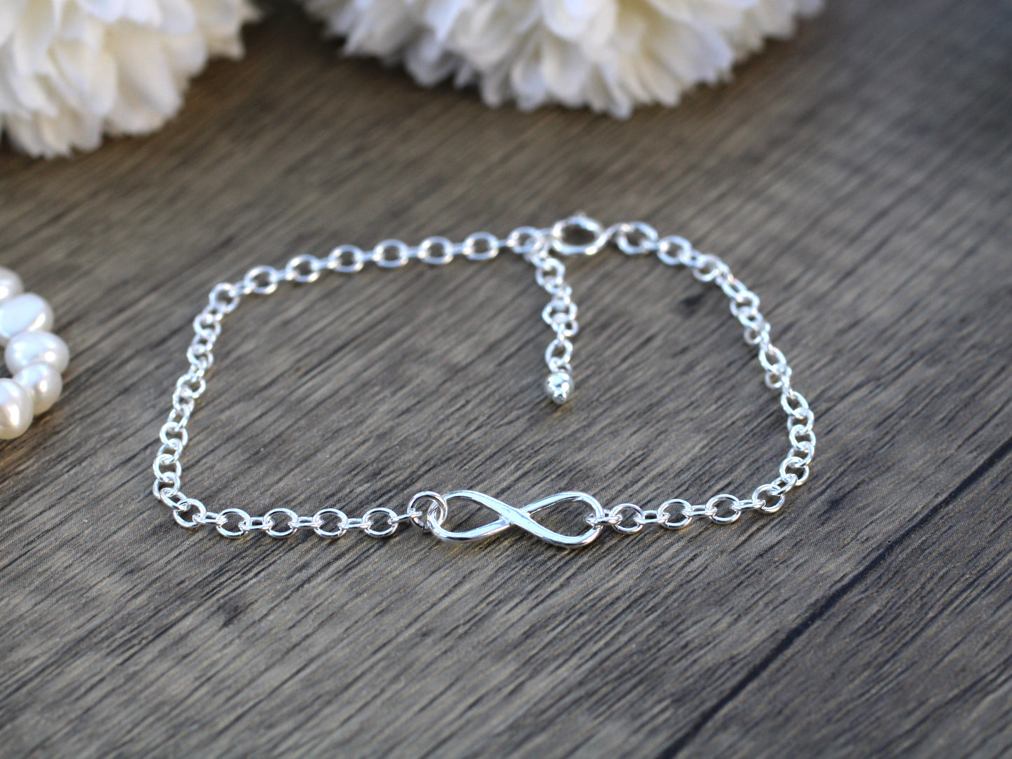 Sterling silver infinity bracelet. Valentines gift for her.