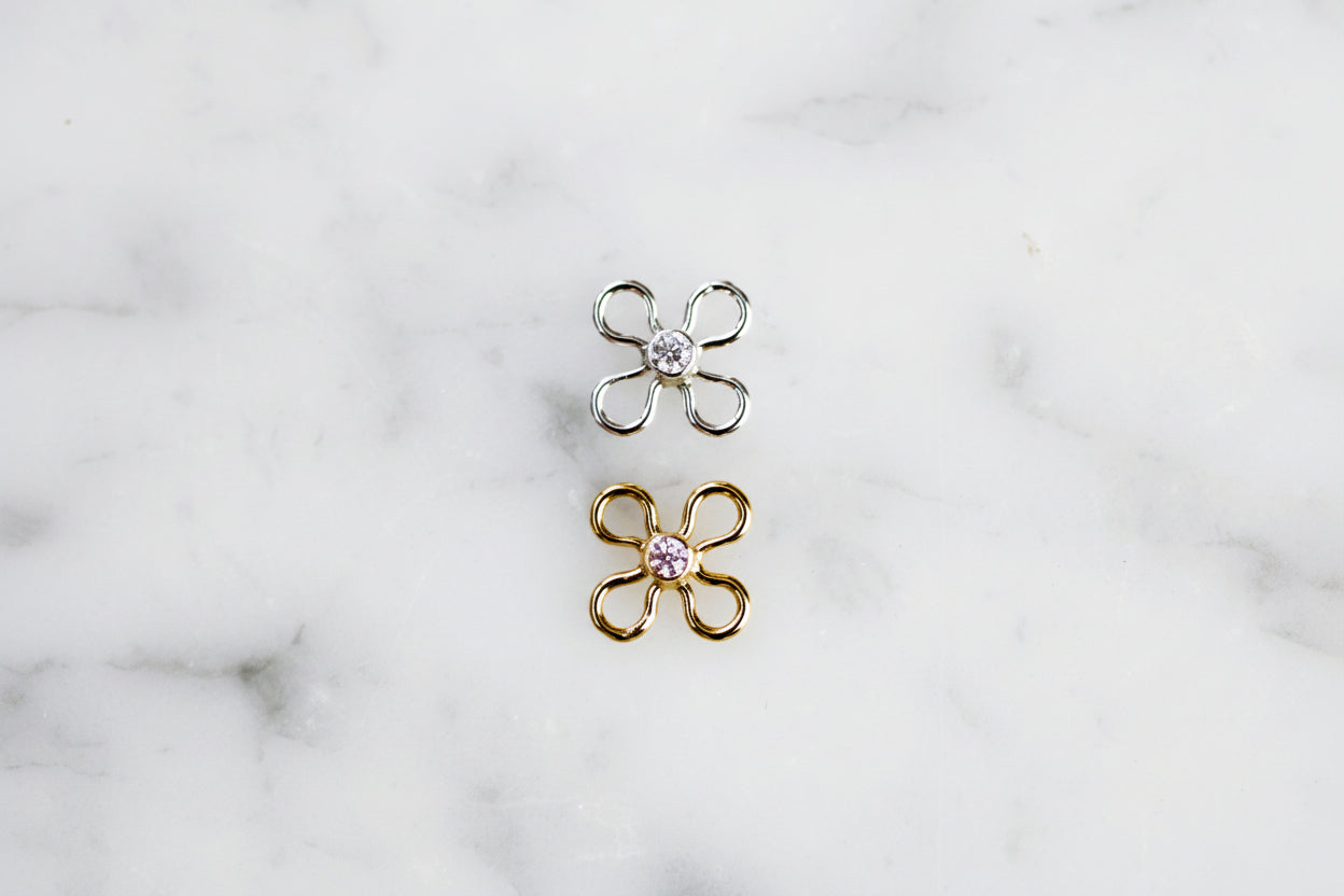 Diamond flower connector in sterling silver or gold filled.