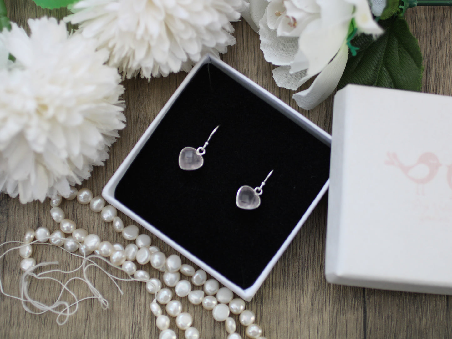 Rose Quartz Heart Earrings in Sterling Silver | Faceted Pink Gemstone Drop Earrings | Gift for Her