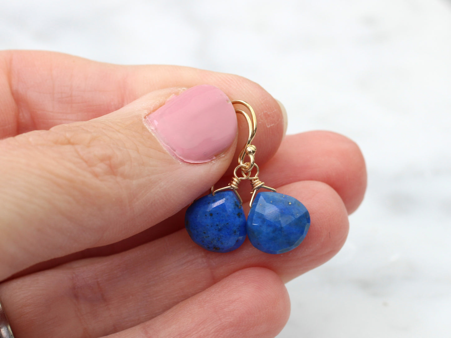 Lapis lazuli earrings in silver and gold.
