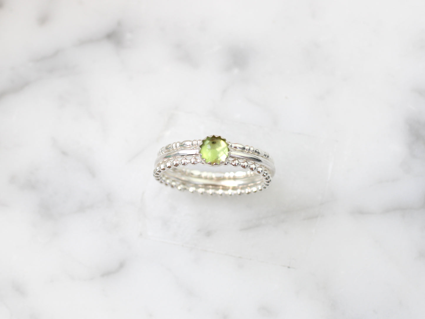 Peridot stacking ring set. Handmade to order in 1 week.