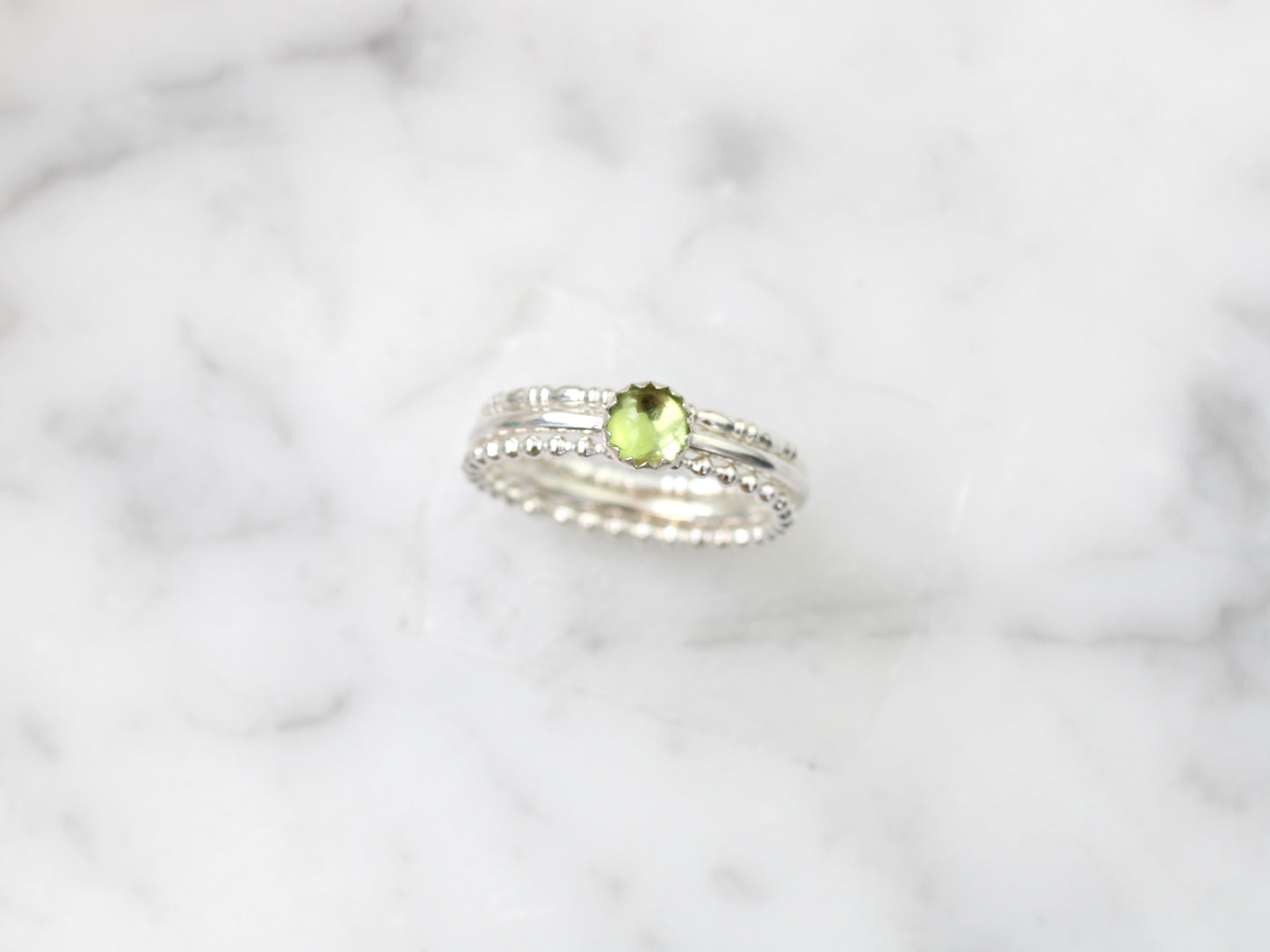 Peridot stacking ring set. Handmade to order in 1 week.