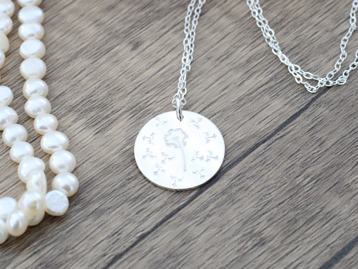 Dandelion and fluff necklace. Ready to ship.