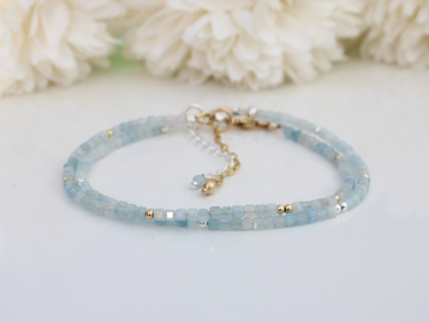 Skinny aquamarine bracelet in silver or gold.