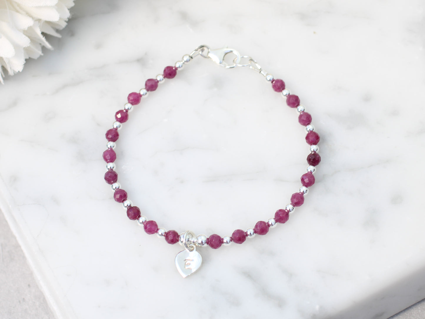 Personalised ruby bracelet. July birthstone bracelet.