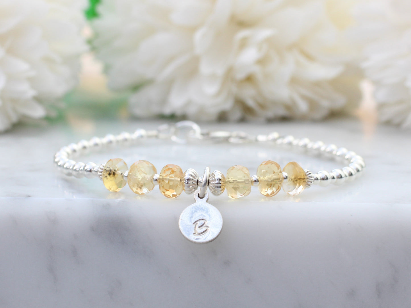 Citrine initial bracelet. November birthstone bracelet.