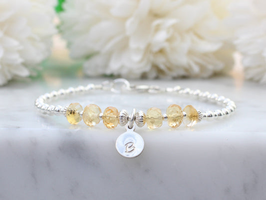 Citrine initial bracelet. November birthstone bracelet.