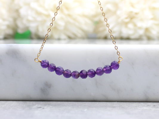 Amethyst necklace in sterling silver or gold.