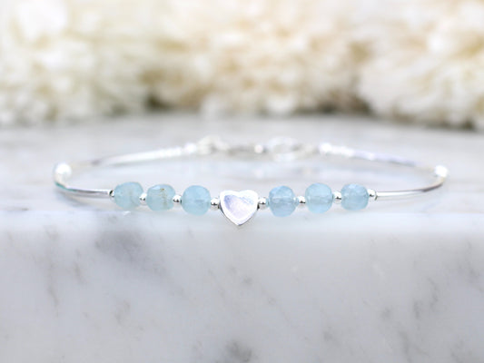 Aquamarine bracelet in silver. March birthstone.