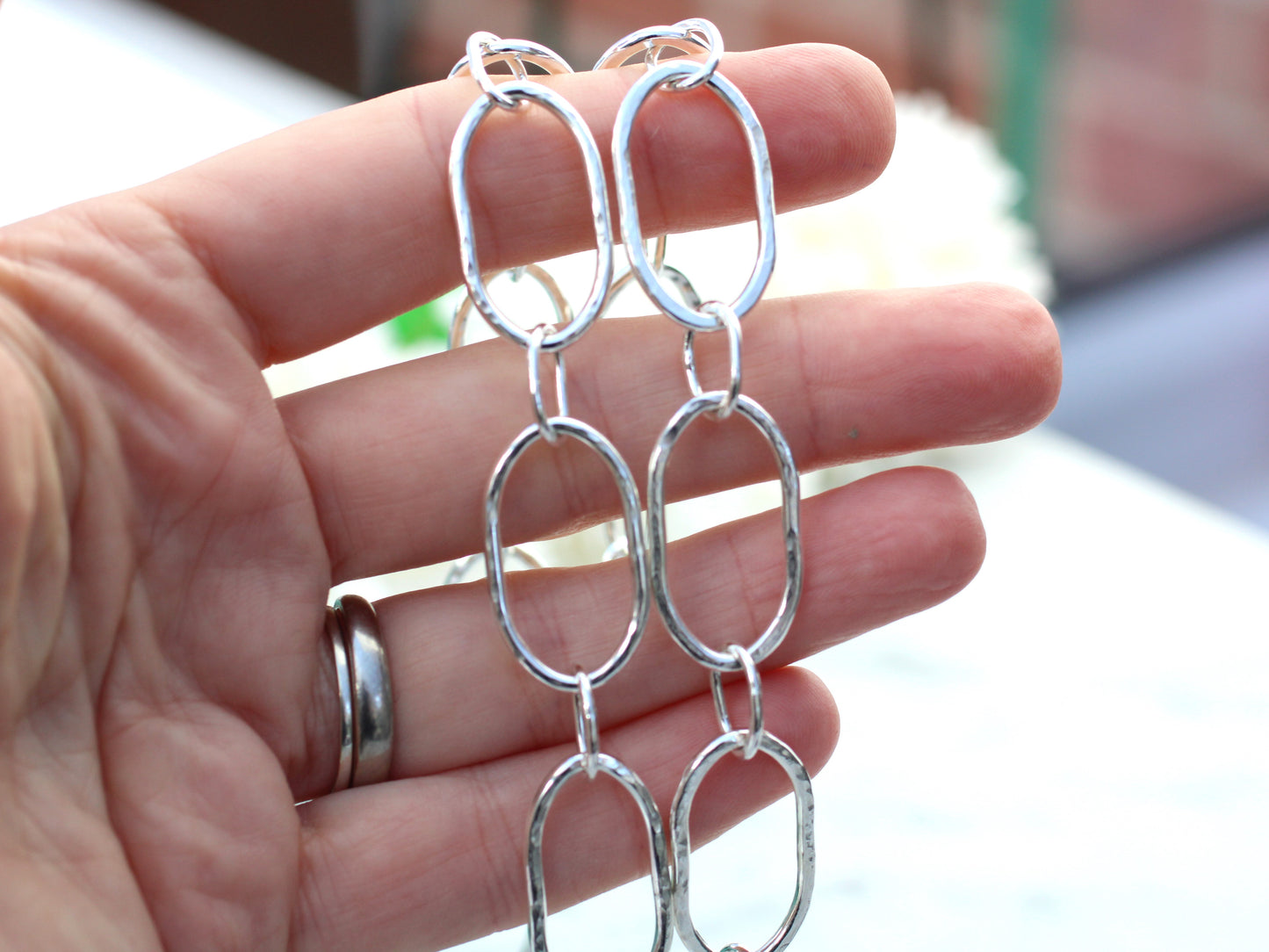 Handmade chunky silver chain necklace.