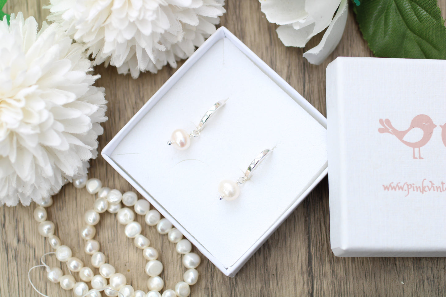 Pearl Huggie Hoop Earrings in Sterling Silver | 16th Birthday Gift