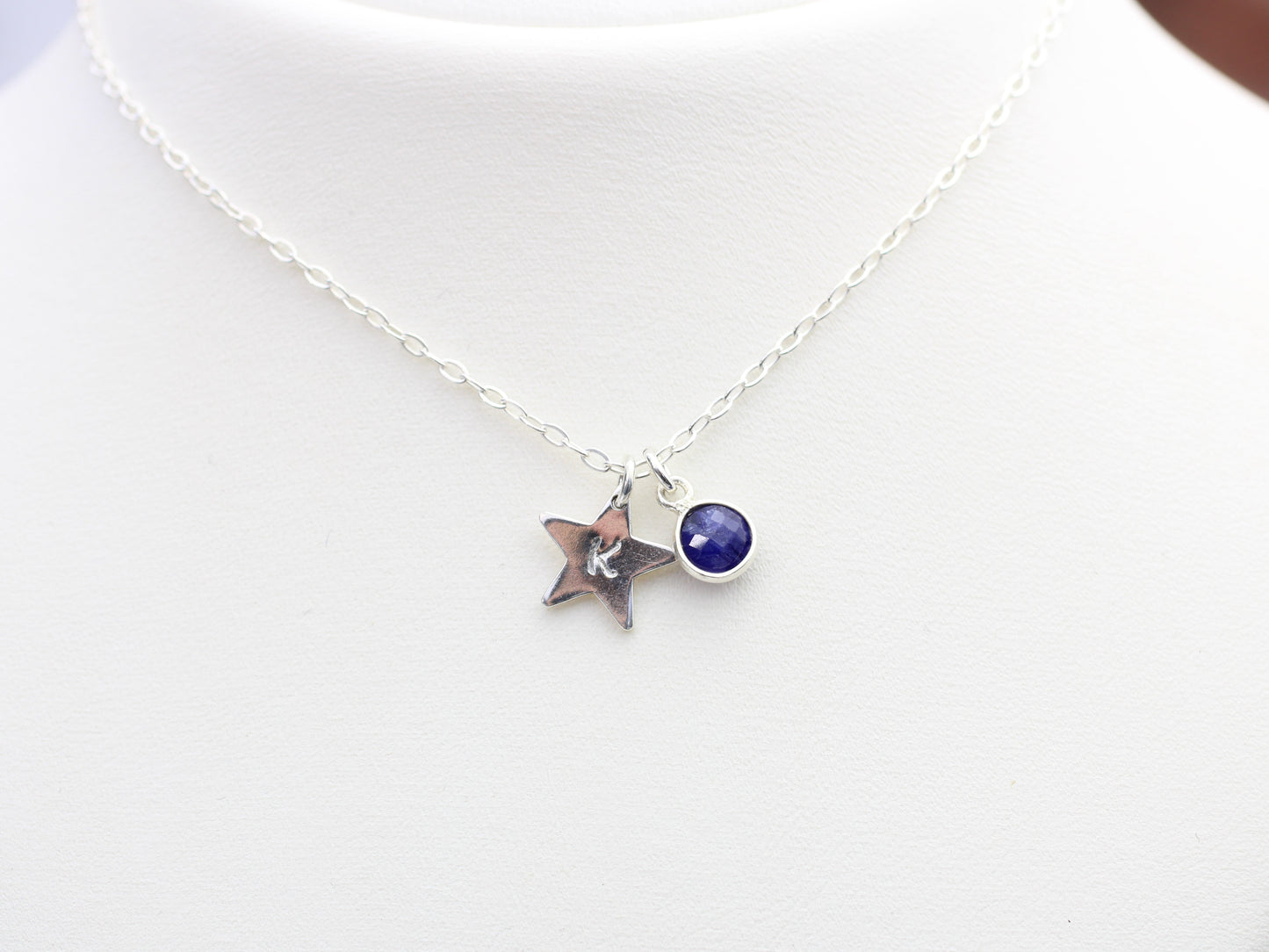 Star necklace in silver with optional birthstone charm.