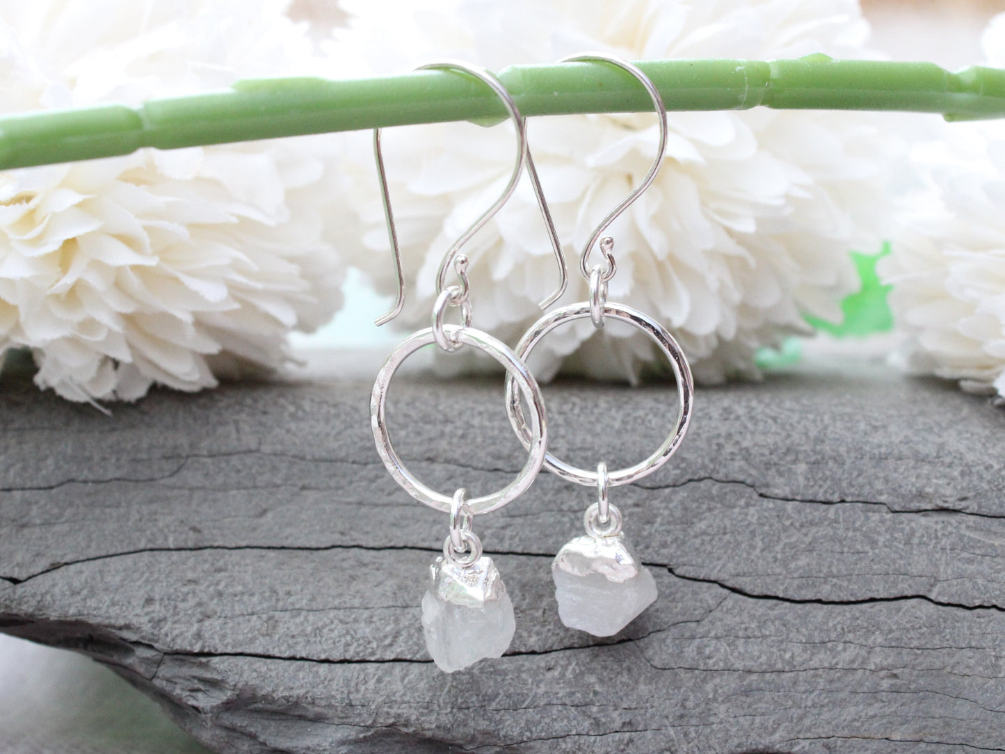 Moonstone hoop earrings. June birthstone.