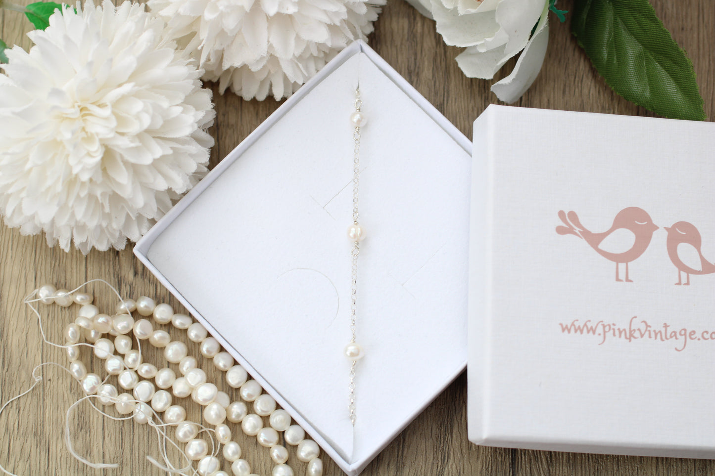 Freshwater Pearl Chain Bracelet in Sterling Silver