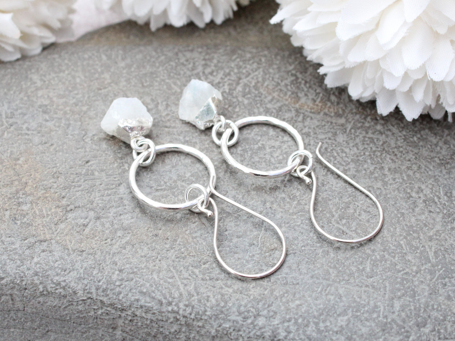 Moonstone hoop earrings. June birthstone.