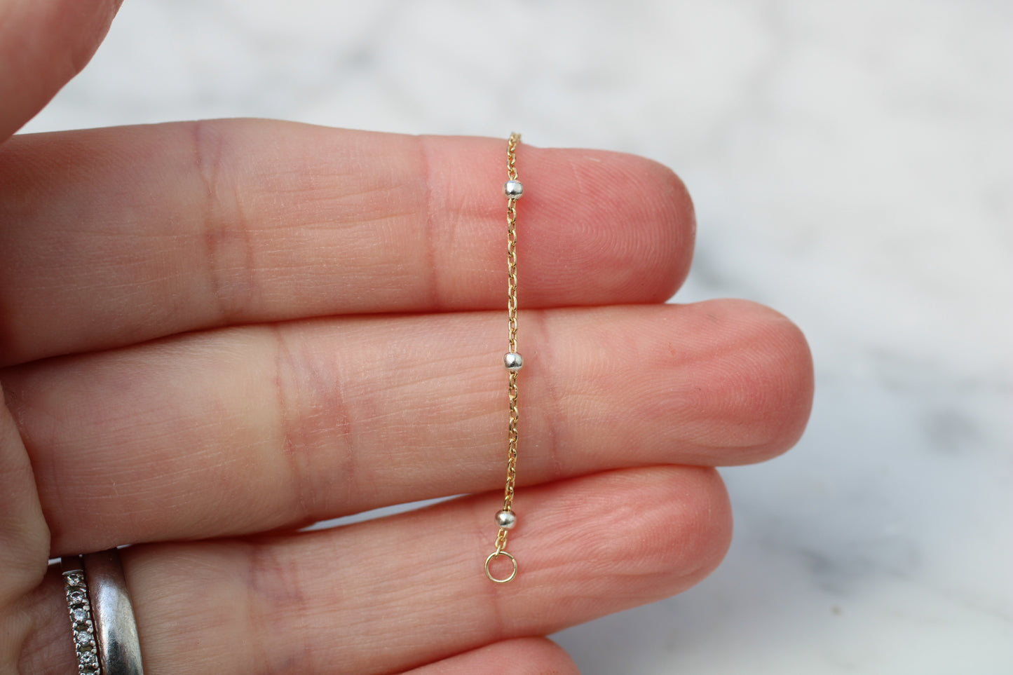 Gold Filled Satellite Nose Chain with Sterling Silver Beads – Double Piercing Chain
